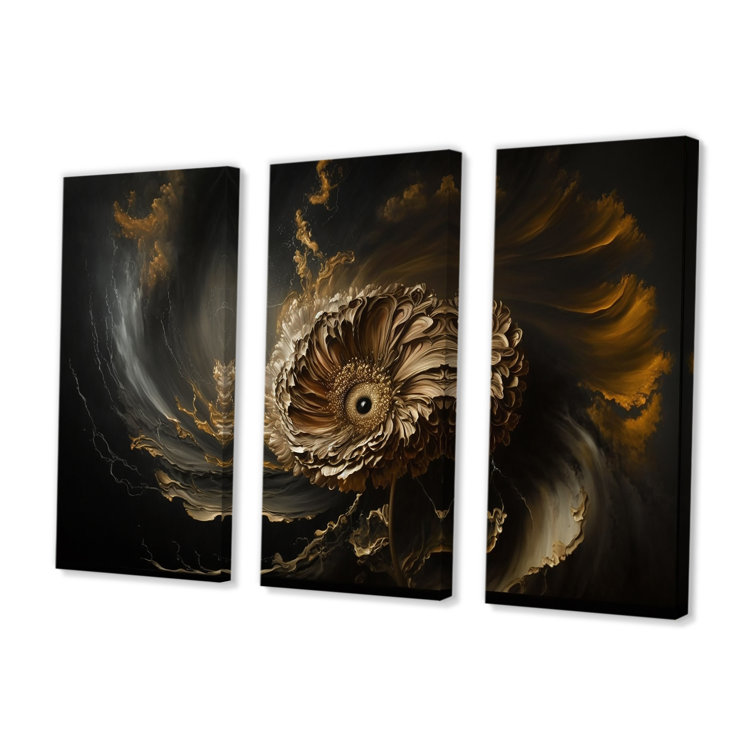 DesignArt A Black And Gold Expression I On Canvas 3 Pieces Print